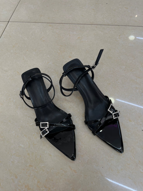 Criss Cross Open Pointy Toe Buckle Straps Heel